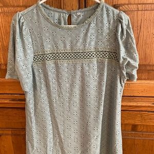 Threaded Pear Sage Green Top Medium